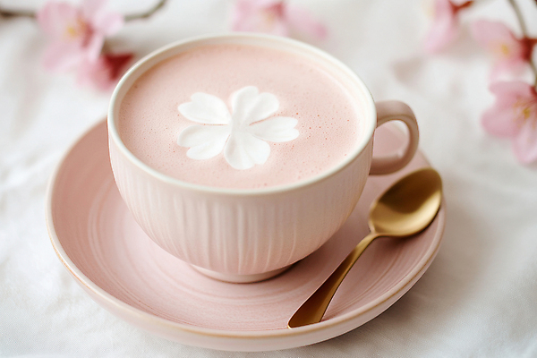 JPG 편집이미지 분홍색 사람없음 숟가락 봄 카페 벚꽃 커피잔 컵받침 대리석 따뜻한음료 라떼아트 편집실사 AI포토 AI콘텐츠 계절 꽃 커피 음료 컬러 재료 잔 수저 상점 받침대 CG 그림 라떼 파일형식