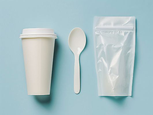 JPG 편집이미지 하늘색 사람없음 자연보호 환경 숟가락 환경오염 쓰레기 일회용 분리수거 테이크아웃컵 지퍼백 편집실사 AI포토 AI콘텐츠 컨셉 자연 수저 컵 파란색 보호 CG 패키지 파일형식