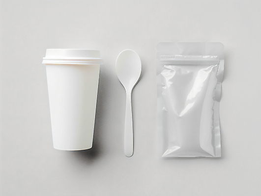JPG 편집이미지 사람없음 자연보호 환경 숟가락 흰색 환경오염 쓰레기 일회용 분리수거 테이크아웃컵 지퍼백 편집실사 AI포토 AI콘텐츠 컬러 컨셉 자연 수저 컵 보호 CG 패키지 파일형식