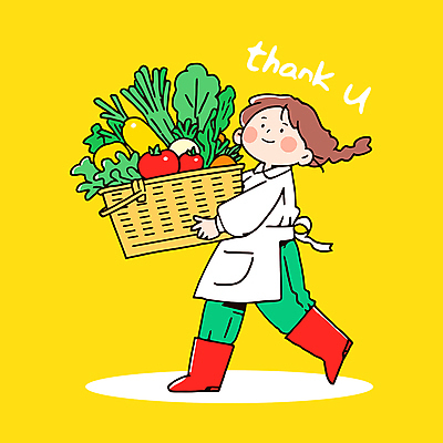 전신 여자 행복 채소 일러스트 직업캐릭터 한명 미소 들기 성인 농작물 노란색 바구니 걷기 앞치마 신선 농부 감사 땡큐 성인여자한명만 일러캐릭터 AI파일 직업 캐릭터 1 감정 컬러 농업 모션 표정 사람 여자한명만 성인여자만 파일형식 벡터