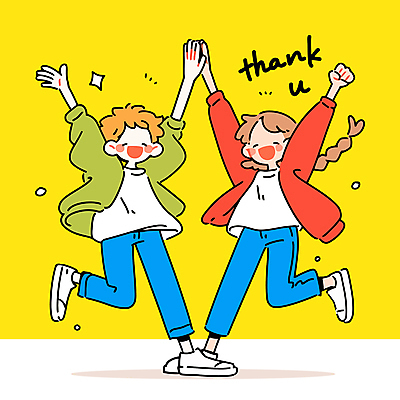 전신 여자 남자 어린이 일러스트 소녀 소년 두명 노란색 손들기 우정 즐거움 하이파이브 다리들기 땡큐 어린이만 국내일러스트 AI파일 감정 컬러 모션 사람 손짓 친구 파일형식 벡터