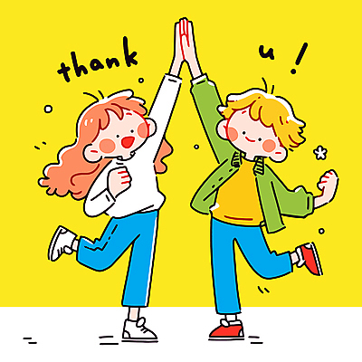 전신 여자 남자 어린이 일러스트 소녀 소년 두명 노란색 손들기 우정 즐거움 하이파이브 다리들기 땡큐 어린이만 국내일러스트 AI파일 감정 컬러 모션 사람 손짓 친구 파일형식 벡터