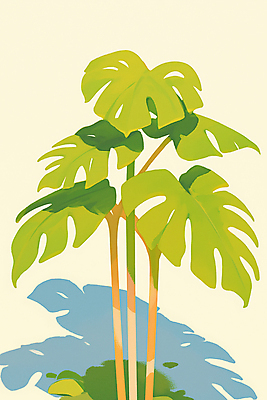 JPG 잎 일러스트 그림자 사람없음 연두색 여름 몬스테라 트로피컬아트 국내일러스트 AI일러스트 AI콘텐츠 식물 계절 초록색 그림 파일형식