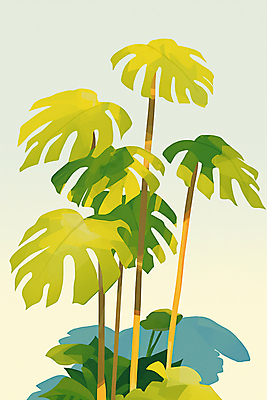 JPG 잎 일러스트 그림자 사람없음 연두색 여름 몬스테라 트로피컬아트 국내일러스트 AI일러스트 AI콘텐츠 식물 계절 초록색 그림 파일형식