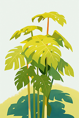 JPG 무료이미지 잎 일러스트 그림자 사람없음 연두색 여름 햇빛 몬스테라 트로피컬아트 국내일러스트 AI일러스트 AI콘텐츠 식물 계절 초록색 태양 그림 파일형식