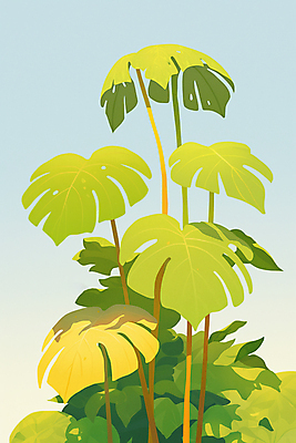 JPG 잎 일러스트 그림자 사람없음 연두색 여름 몬스테라 트로피컬아트 국내일러스트 AI일러스트 AI콘텐츠 식물 계절 초록색 그림 파일형식