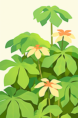 JPG 꽃 잎 일러스트 그림자 사람없음 연두색 여름 트로피컬아트 국내일러스트 AI일러스트 AI콘텐츠 식물 계절 초록색 그림 파일형식