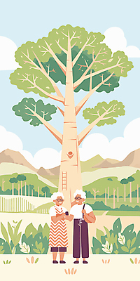 JPG 전신 나무 구름 여자 노년 남자 가방 일러스트 휴식 산 미소 들기 풍경 두명 평화 노부부 잡기 풀 노인만 안경낌 국내일러스트 AI일러스트 AI콘텐츠 자연요소 식물 부부 잡화 안경 컨셉 모션 표정 사람 성인 성인만 파일형식