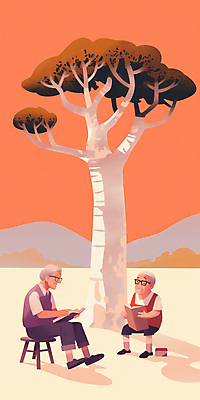 JPG 전신 나무 노년 남자 일러스트 휴식 그림자 들기 앉기 풍경 두명 책 독서 평화 노을 노인남자만 안경낌 국내일러스트 AI일러스트 AI콘텐츠 자연요소 식물 안경 컨셉 모션 사람 성인 남자만 노인만 파일형식
