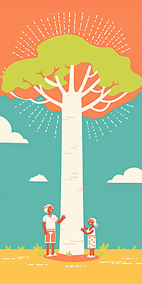 JPG 전신 나무 구름 여자 남자 어린이 일러스트 휴식 풍경 소녀 성인 두명 손들기 평화 부녀 국내일러스트 AI일러스트 AI콘텐츠 자연요소 식물 딸 컨셉 가족 모션 사람 아빠 파일형식