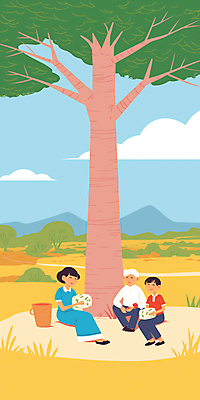 JPG 전신 나무 구름 여자 남자 일러스트 가족 청소년 휴식 산 미소 앉기 풍경 성인 세명 소풍 평화 국내일러스트 AI일러스트 AI콘텐츠 자연요소 식물 컨셉 관계 모션 표정 사람 야외활동 파일형식