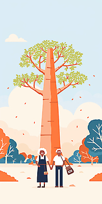 JPG 전신 나무 구름 여자 노년 남자 가방 일러스트 휴식 풍경 두명 평화 손잡기 주머니손 노인만 국내일러스트 AI일러스트 AI콘텐츠 자연요소 식물 잡화 컨셉 모션 사람 성인 성인만 파일형식