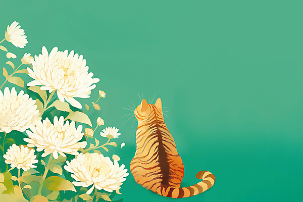 JPG 응시 일러스트 국화 앉기 사람없음 반려동물 고양이 청록색 감성 장례 추모 반려묘 국내일러스트 AI일러스트 AI콘텐츠 동물 시선 꽃 컬러 컨셉 포유류 모션 파일형식