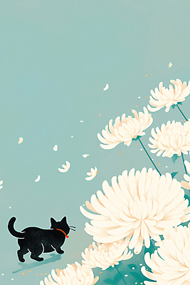 JPG 하늘색 일러스트 국화 사람없음 반려동물 걷기 고양이 감성 장례 추모 반려묘 국내일러스트 AI일러스트 AI콘텐츠 동물 꽃 컨셉 포유류 모션 파란색 파일형식