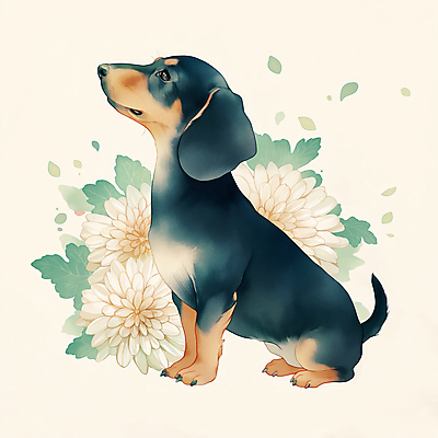 JPG 응시 일러스트 국화 앉기 사람없음 반려동물 개 감성 장례 추모 국내일러스트 펫로스증후군 반려동물장례 AI일러스트 AI콘텐츠 동물 시선 꽃 컨셉 포유류 모션 질병 파일형식