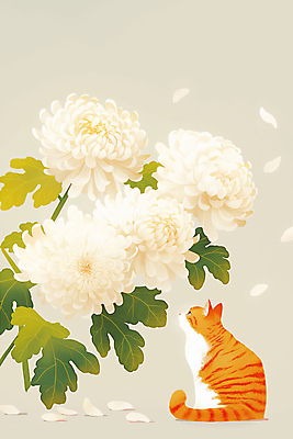 JPG 응시 일러스트 국화 앉기 사람없음 반려동물 고양이 감성 장례 추모 반려묘 국내일러스트 AI일러스트 AI콘텐츠 동물 시선 꽃 컨셉 포유류 모션 파일형식