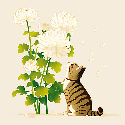 JPG 응시 일러스트 국화 앉기 사람없음 반려동물 고양이 감성 장례 베이지색 추모 반려묘 국내일러스트 AI일러스트 AI콘텐츠 동물 시선 꽃 컬러 컨셉 포유류 모션 파일형식
