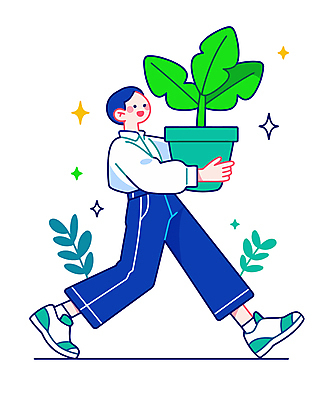 전신 식물 남자 화분 일러스트 한명 미소 들기 성인 초록색 반짝임 걷기 원예 성인남자한명만 홈가드닝 일러캐릭터 AI파일 캐릭터 1 컬러 모션 표정 사람 취미 남자한명만 성인남자만 파일형식 벡터
