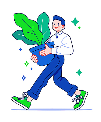 전신 식물 남자 화분 일러스트 한명 미소 들기 성인 초록색 반짝임 걷기 원예 성인남자한명만 홈가드닝 일러캐릭터 AI파일 캐릭터 1 컬러 모션 표정 사람 취미 남자한명만 성인남자만 파일형식 벡터