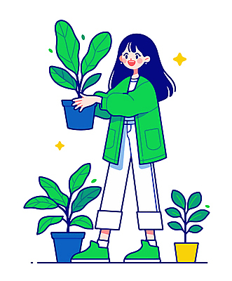 전신 식물 여자 화분 일러스트 한명 미소 들기 성인 초록색 반짝임 원예 성인여자한명만 홈가드닝 일러캐릭터 AI파일 캐릭터 1 컬러 모션 표정 사람 취미 여자한명만 성인여자만 파일형식 벡터