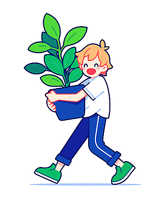 전신 식물 남자 화분 어린이 일러스트 안기 한명 미소 소년 초록색 걷기 원예 소년한명만 홈가드닝 일러캐릭터 AI파일 캐릭터 1 컬러 모션 표정 사람 취미 남자한명만 소년만 파일형식 벡터