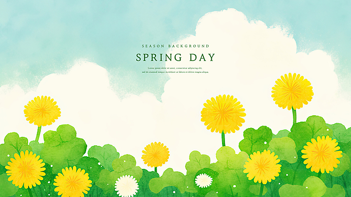 PSD 구름 일러스트 자연 하늘 나뭇잎 수채화 사람없음 초록색 봄풍경 민들레 감성 국내일러스트 자연요소 꽃 컬러 컨셉 잎 풍경 봄 생태계 파일형식