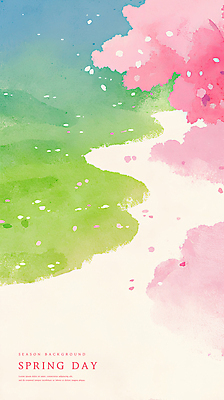 PSD 꽃잎 길 분홍색 일러스트 자연 수채화 잔디 사람없음 초록색 봄풍경 벚나무 감성 흩날리기 국내일러스트 나무 식물 꽃 컬러 컨셉 모션 풍경 봄 벚꽃 생태계 파일형식