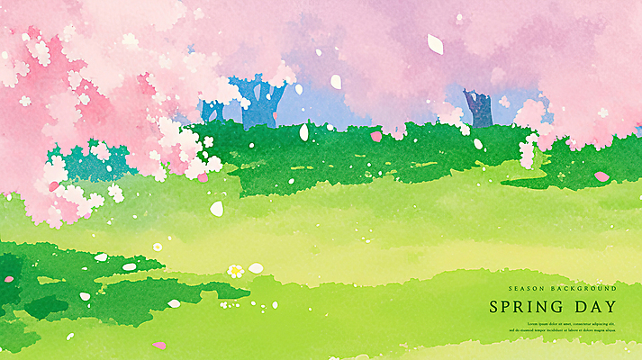 PSD 꽃잎 분홍색 일러스트 자연 수채화 그림자 잔디 사람없음 초록색 봄풍경 벚나무 감성 흩날리기 국내일러스트 나무 식물 꽃 컬러 컨셉 모션 풍경 봄 벚꽃 생태계 파일형식