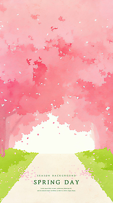 PSD 꽃잎 길 분홍색 일러스트 자연 수채화 잔디 초원 사람없음 봄풍경 벚나무 감성 흩날리기 국내일러스트 나무 식물 꽃 컬러 컨셉 모션 풍경 봄 벚꽃 생태계 파일형식