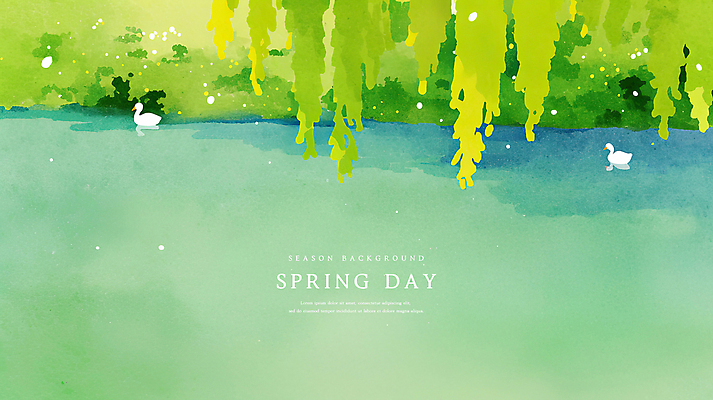 PSD 나무 식물 일러스트 자연 나뭇잎 수채화 오리 잔디 초원 사람없음 초록색 물 강 봄풍경 버드나무 감성 국내일러스트 자연요소 컬러 컨셉 잎 조류 풍경 봄 생태계 파일형식