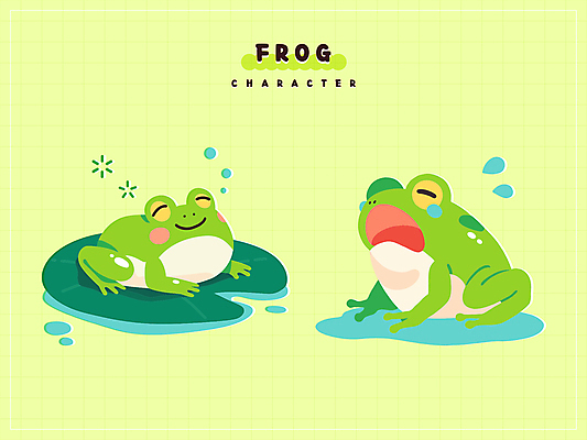 스티커 일러스트 미소 앉기 사람없음 초록색 물 귀여움 슬픔 울음 졸음 눈물 연잎 개구리캐릭터 일러캐릭터 AI파일 자연요소 캐릭터 감정 컬러 동물캐릭터 컨셉 잎 모션 표정 개구리 파일형식 벡터
