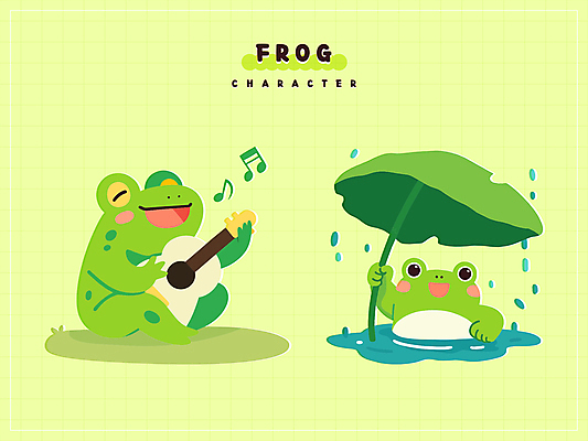 스티커 연주 음표 일러스트 노래 웃음 들기 앉기 사람없음 초록색 귀여움 기타 비 연잎 웅덩이 개구리캐릭터 일러캐릭터 AI파일 자연요소 캐릭터 기호 음악 컬러 동물캐릭터 컨셉 잎 모션 현악기 날씨 표정 개구리 파일형식 벡터