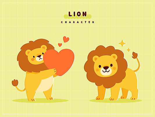 동물캐릭터 스티커 일러스트 서기 미소 들기 사람없음 연두색 반짝임 귀여움 하트 사자 일러캐릭터 AI파일 모양 동물 캐릭터 컨셉 포유류 모션 표정 초록색 파일형식 벡터