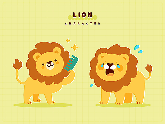 동물캐릭터 스티커 일러스트 미소 들기 사람없음 연두색 반짝임 귀여움 슬픔 머리빗 울음 사자 눈물 일러캐릭터 AI파일 동물 캐릭터 감정 컨셉 포유류 모션 표정 초록색 미용용품 파일형식 벡터