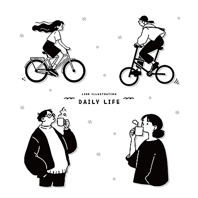 모자 여자 남자 일러스트 들기 앉기 여러명 성인 일상 운동 자전거 검은색 머그컵 라인아트 주머니손 눈내림 성인만 일러캐릭터 AI파일 캐릭터 잡화 선 컬러 다수 모션 눈_날씨 건강 사람 라이프 컵 바이크 파일형식 벡터