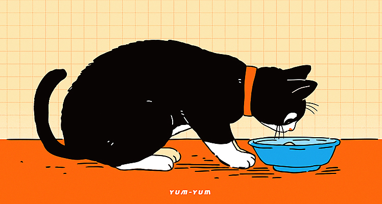 응시 일러스트 앉기 사람없음 주황색 고양이 먹기 밥그릇 반려묘 고양이먹이 국내일러스트 고양이목걸이 AI파일 그릇 시선 컬러 포유류 모션 반려동물 먹이 파일형식 벡터 애묘용품