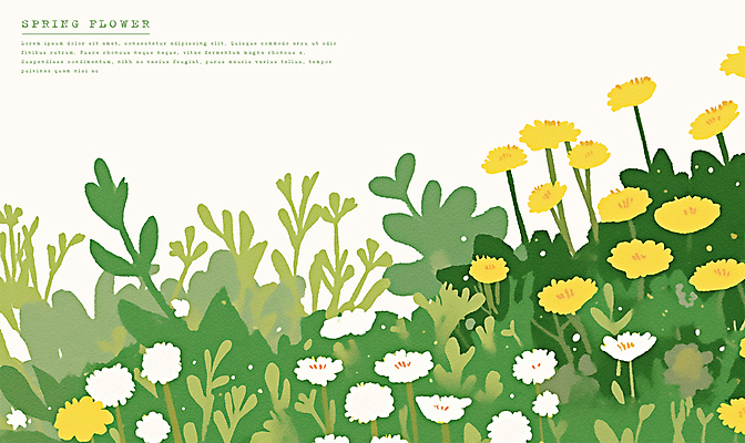 PSD 꽃밭 일러스트 봄꽃 사람없음 초록색 들꽃 국내일러스트 꽃 컬러 봄 파일형식