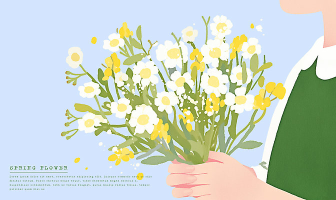 PSD 손 꽃다발 일러스트 봄꽃 한명 들기 사람 들꽃 국내일러스트 1 꽃 모션 신체부위 봄 파일형식