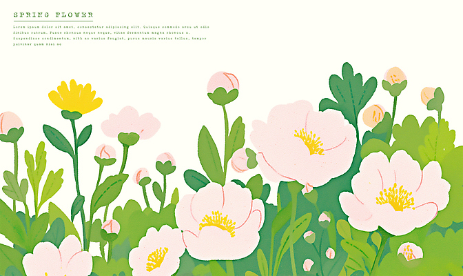 PSD 꽃밭 일러스트 봄꽃 사람없음 들꽃 국내일러스트 꽃 봄 파일형식