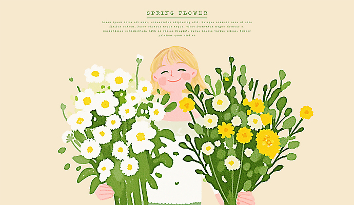 PSD 여자 행복 꽃다발 일러스트 봄꽃 한명 들기 상반신 성인 들꽃 성인여자한명만 국내일러스트 1 꽃 감정 모션 사람 봄 여자한명만 성인여자만 파일형식