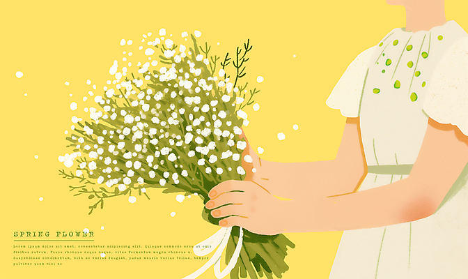 PSD 여자 어린이 꽃다발 일러스트 봄꽃 한명 들기 소녀 노란색 들꽃 소녀한명만 국내일러스트 1 꽃 컬러 모션 사람 봄 여자한명만 소녀만 파일형식