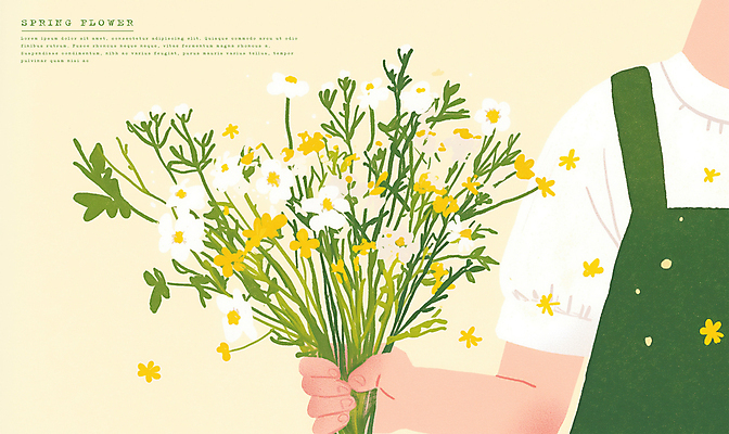 PSD 꽃다발 일러스트 봄꽃 한명 들기 사람 앞치마 들꽃 국내일러스트 1 꽃 모션 봄 파일형식