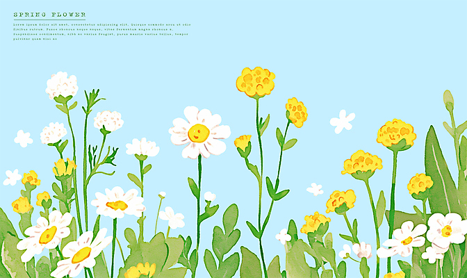 PSD 하늘색 꽃밭 일러스트 봄꽃 사람없음 들꽃 국내일러스트 꽃 파란색 봄 파일형식