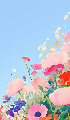 PSD 분홍색 꽃밭 일러스트 봄꽃 사람없음 봄 아네모네 국내일러스트 계절 꽃 컬러 파일형식