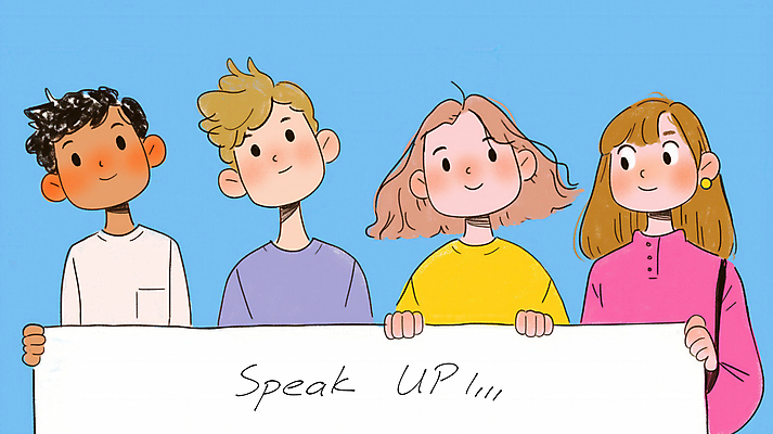 JPG 여자 남자 일러스트 청소년 협력 사각프레임 미소 들기 여러명 상반신 친구 팻말 발표 그룹 십대만 카피스페이스 국내일러스트 AI일러스트 AI콘텐츠 다수 관계 모션 프레임 표정 사람 사각형 공백 파일형식