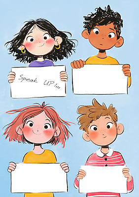 JPG 여자 남자 일러스트 청소년 협력 사각프레임 미소 들기 여러명 상반신 친구 팻말 발표 그룹 십대만 카피스페이스 국내일러스트 AI일러스트 AI콘텐츠 다수 관계 모션 프레임 표정 사람 사각형 공백 파일형식