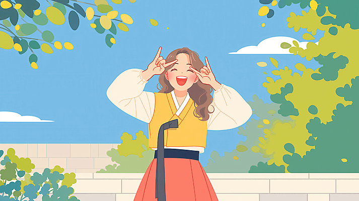 JPG 나무 구름 여자 일러스트 청소년 하늘 한명 미소 손짓 담장 봄 한복 활기 십대여자한명만 국내일러스트 AI일러스트 AI콘텐츠 자연요소 식물 1 한국전통 계절 컨셉 모션 표정 사람 전통의상 여자한명만 십대여자만 파일형식