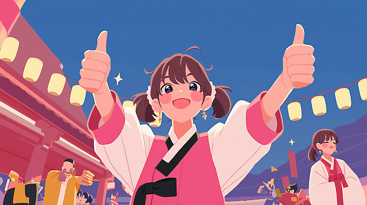 JPG 여자 남자 일러스트 청소년 한옥 미소 여러명 상반신 성인 봄 한복 따봉 활기 내려보기 국내일러스트 AI일러스트 AI콘텐츠 한국전통 계절 다수 컨셉 고건축 모션 표정 사람 최고 전통의상 파일형식