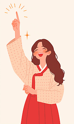 JPG 여자 일러스트 청소년 한명 미소 손들기 봄 가리킴 한복 활기 십대여자한명만 국내일러스트 AI일러스트 AI콘텐츠 1 한국전통 계절 컨셉 모션 표정 사람 손짓 전통의상 여자한명만 십대여자만 파일형식