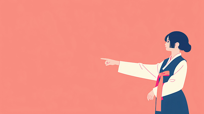 JPG 여자 분홍색 일러스트 청소년 한명 봄 가리킴 한복 활기 십대여자한명만 국내일러스트 AI일러스트 AI콘텐츠 1 한국전통 계절 컬러 컨셉 사람 손짓 전통의상 여자한명만 십대여자만 파일형식